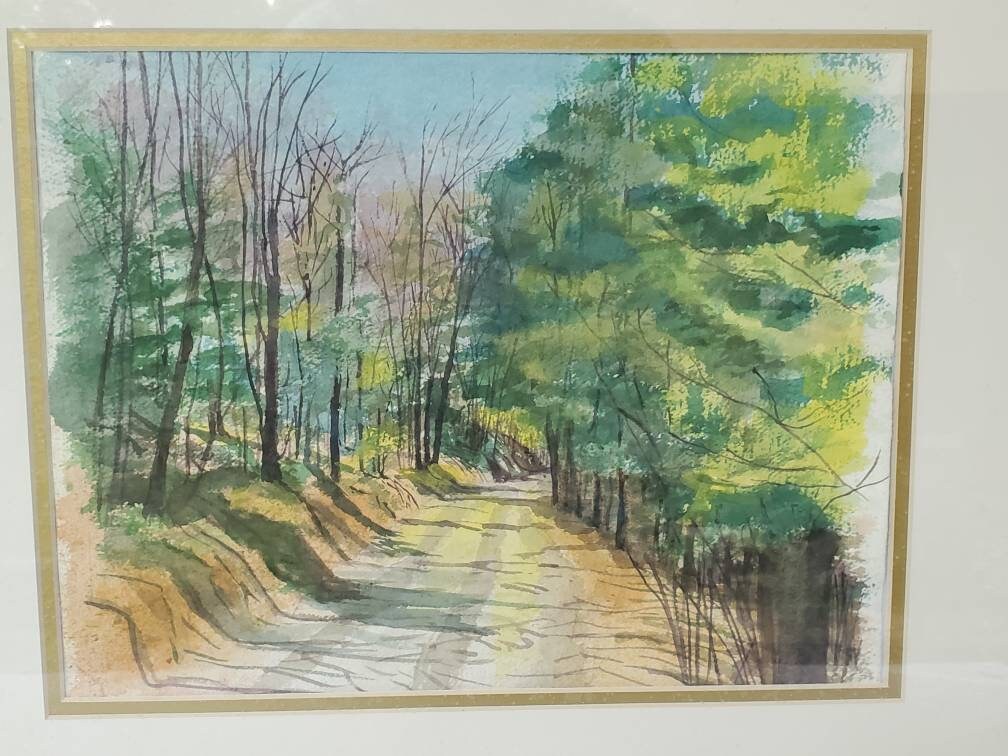 森の道、オリジナル水彩画、額入り、22X17インチ - Etsy 日本