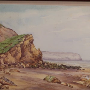 Landtong aan de Engelse kust, originele aquarel op papier, ingelijst, 14 x 11&quot;