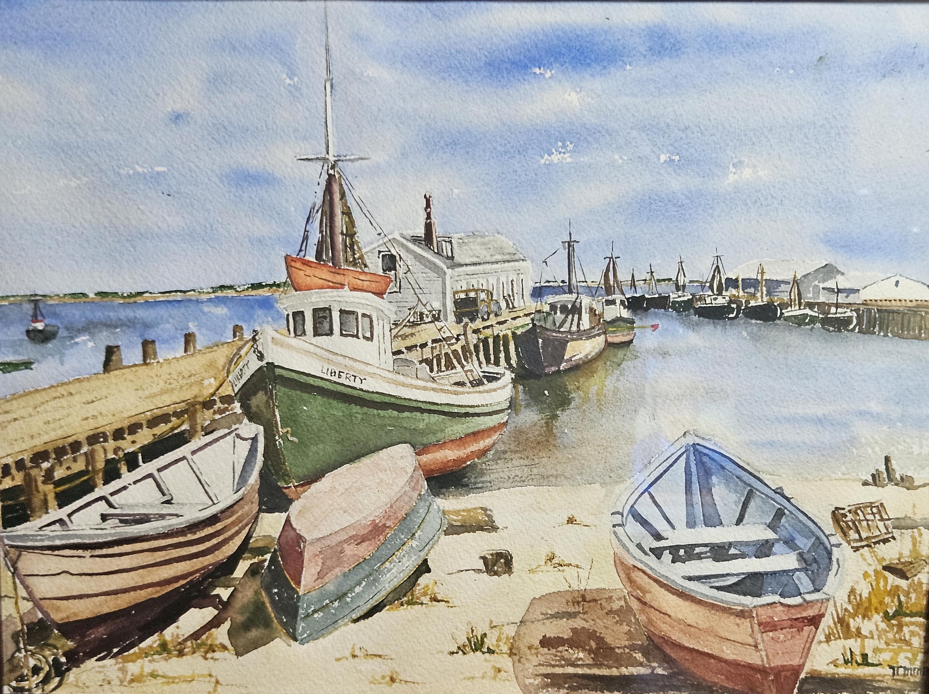 港の自由、オリジナル水彩画、署名入り、額入り、18x14インチ - Etsy 日本