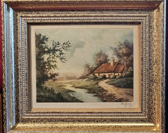 Ferme du Nivernais, 1936 Gravure à l'eau-forte française, signée, encadrée, 33 x 30 cm