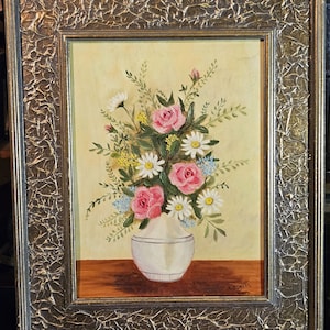 Flores da Primavera, pintura original, assinada, emoldurada, 23x19&quot;