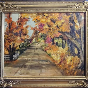 Autumn Road, oil on board, signed, framed, 23x20&quot;