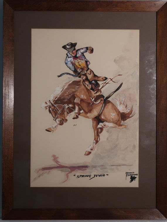 Spring Fever, original goache on paper by Harold Osborne, signed, framed, 26x20"