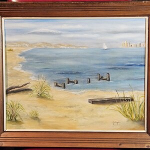 Beach at Sandy Hook, original oil on board, signed, framed, 24x20&quot;