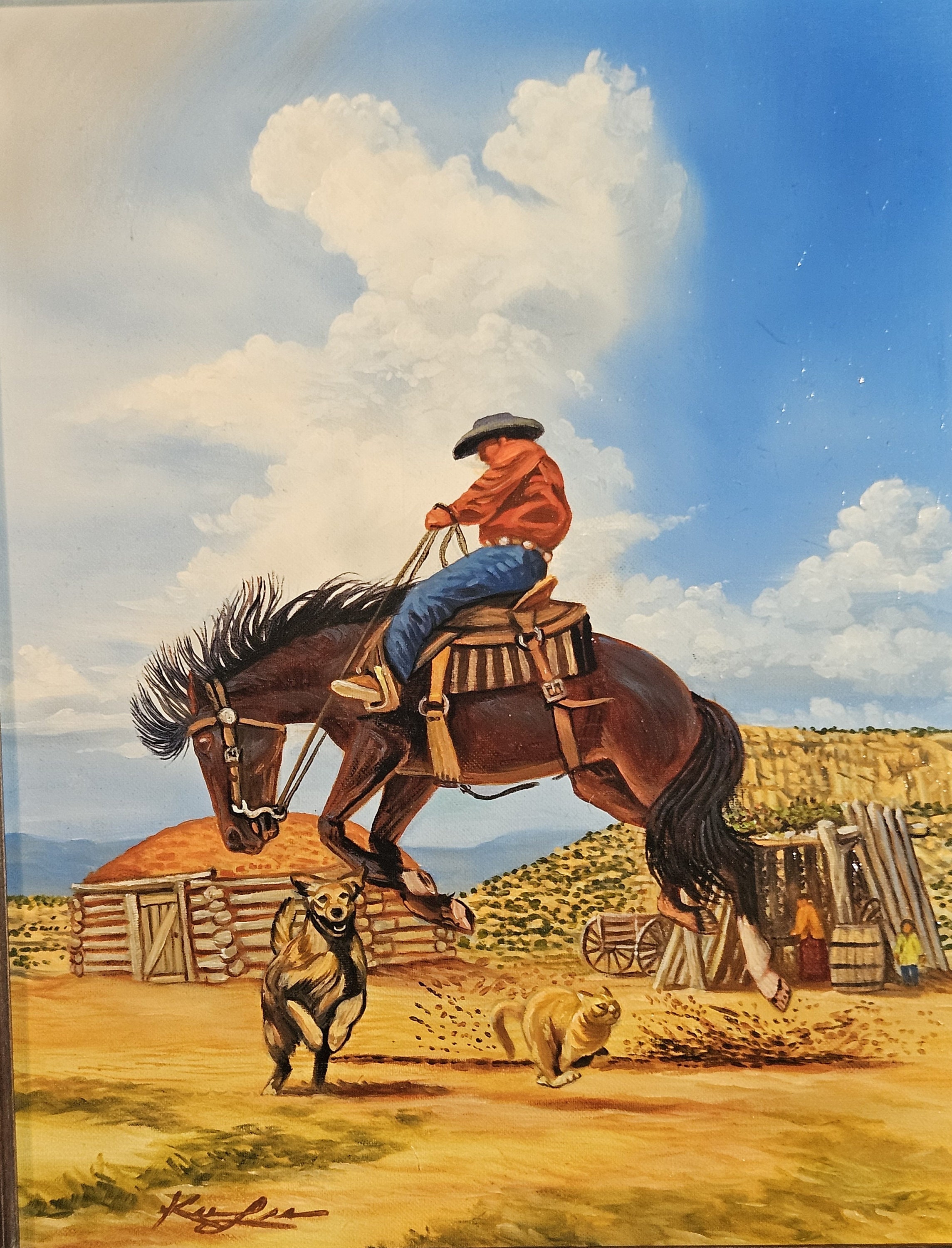 Navajo Bronc Rider, Original Oil Painting by Kee Lee, Signed