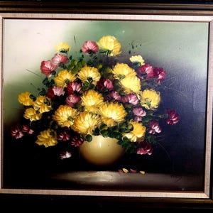 Bowl of Flowers, original oil on canvas, signed, framed