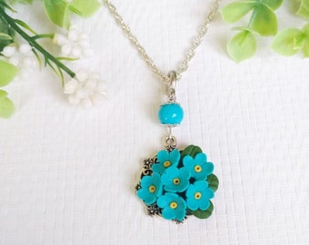 Blue Flower Necklace. Forget Me Not Necklace. Polymer Clay Necklace. Gift for her