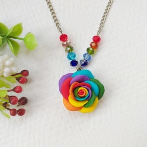 Rainbow Rose Pendant. Roses Jewelry. Rainbow Jewelry. Polymer Clay Pendant. Gift for Women
