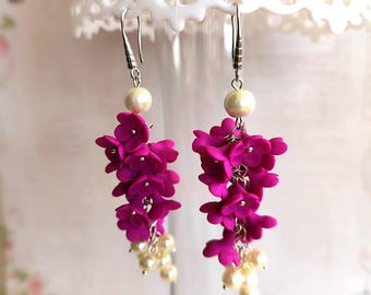 Handmade Polymer Clay Lilac Earrings, Floral Jewelry Gift