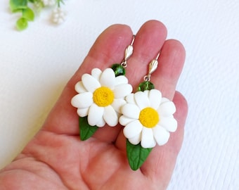 Daisies Polymer Clay Earrings - Floral Jewelry Gift