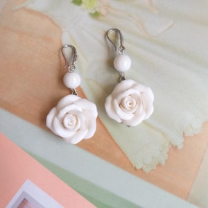 White rose earrings, Rose earrings, Bridesmaids earrings