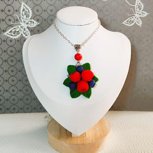 Raspberry pendant, Raspberry polymer clay necklace, Fruit necklace, Fruit jewelry, Forest berries gift,  Nature lowers gift