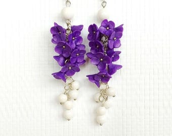Polymer Clay Lilac Flower Earrings - Purple Floral Jewelry