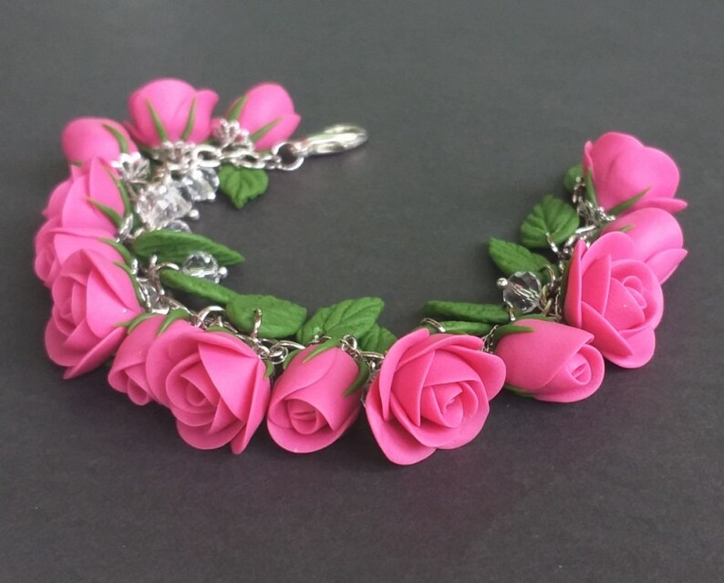 Polymer Clay Roses Bracelet Flowers Bracelet Pink Rose - Etsy