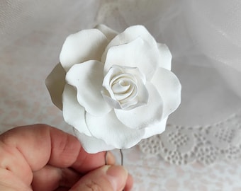 Handmade Gardenia Hair Pin, White Floral Bridal Clip
