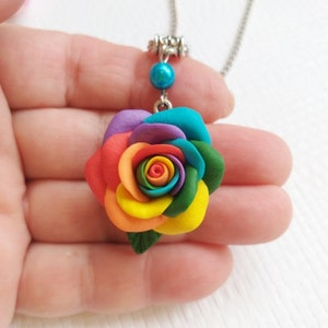 Rainbow roses necklace. Rose necklace. Rainbow rose jewelry.  Gift For Women