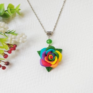 Rainbow roses necklace. Rainbow rose jewelry. Rose necklace. Gift For Women