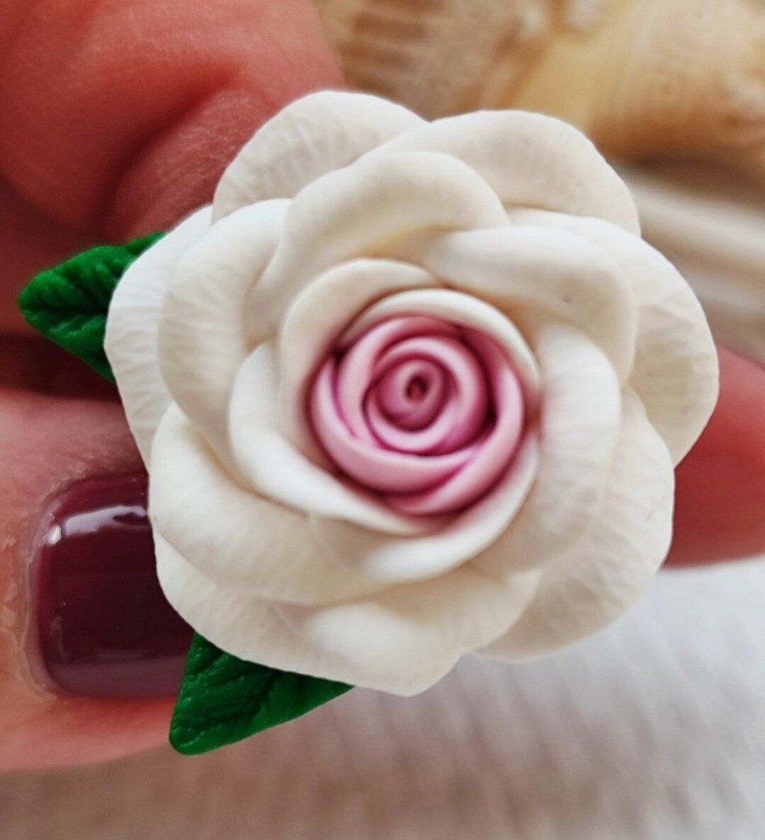 Polymer Clay White Rose Ring, Adjustable Flower Jewelry - Etsy