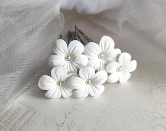 Braut Haarnadeln: Set mit 5 Polymer Clay Hochzeit Blumen Perlen Haarnadeln