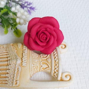 Red flower ring, Flower ring, Polymer clay ring, Gift for her