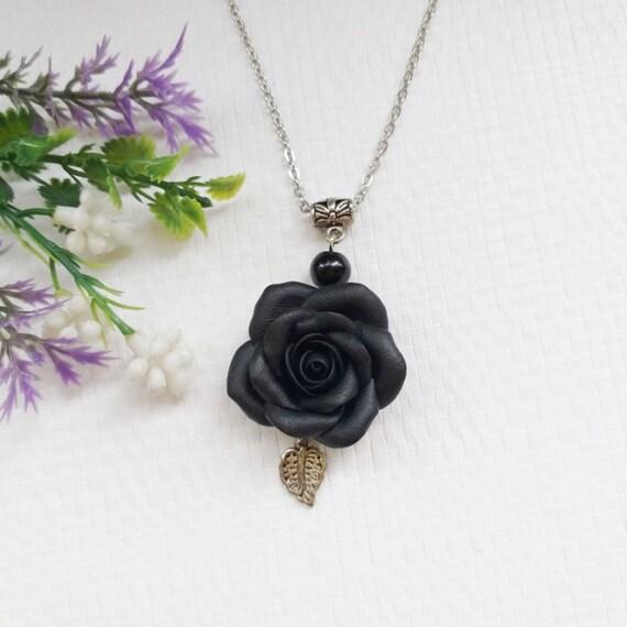 BLACK ROSE NECKLACE Gothic Romantic 4cm Pendant 50cm Chain Biker Punk Goth  NEW | eBay