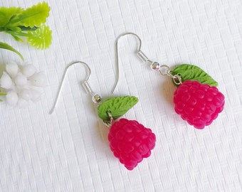 Raspberry Earrings -  Polymer clay earrings - Red berry jewelry - Summer polymer clay earrings.