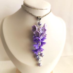 Lilac necklace. Purple Flower Pendant. Violet jewelry. Floral Jewelry Polymer Clay, Purple flowers,  Lilac flowers, Floral necklace