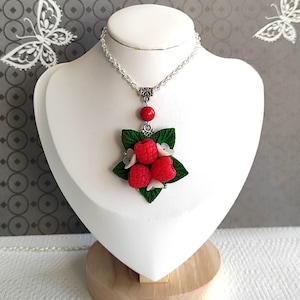 Raspberry necklace, Fruit necklace, Realistic raspberry necklace, Raspberry polymer clay necklace, Forest berries gift