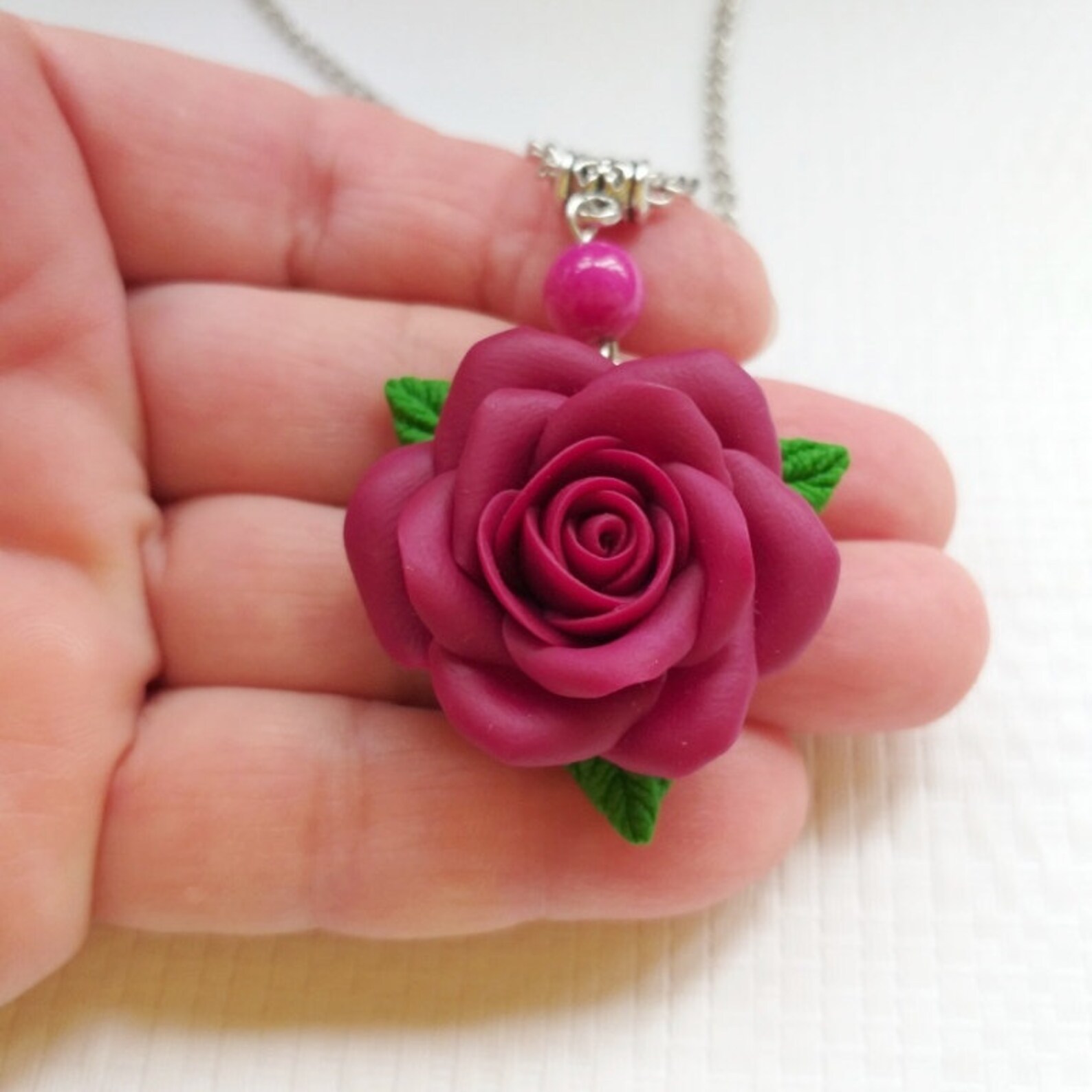 Rose Necklace Flower Necklace Burgundy Necklace Flower Girl Etsy