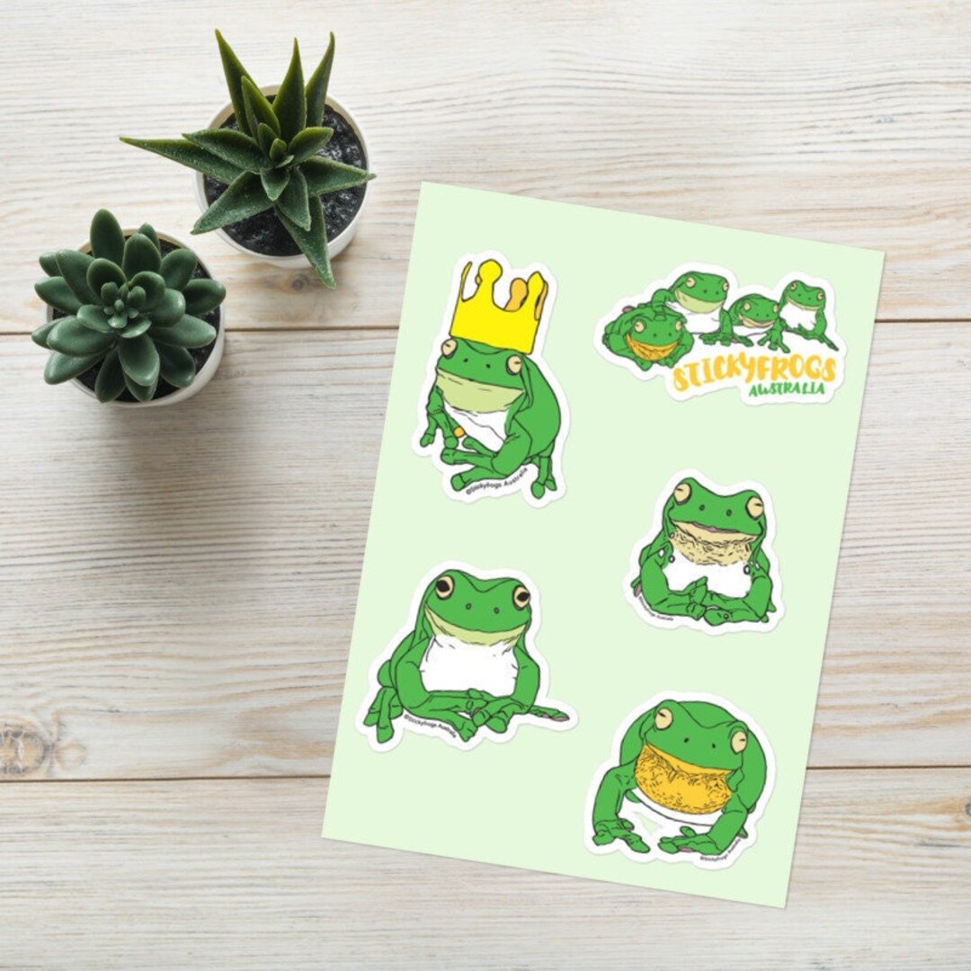 Stickyfrogs Kiss Cut Vinyl Frog Sticker Sheet, 5 Stickers, 5.83″ × 8.27 ...