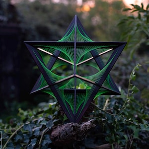 Stellated Octahedron XL — Parabolic Field | Sacred Geometry Sculpture in Solid Oak | String Art