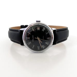 Mid century gents watch Poljot, rare Flight watch, vintage mens wrist watch, mechanical watch man – leather strap watch men 80s