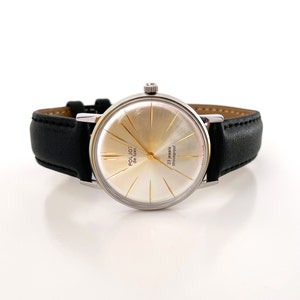 Exclusive Vintage Men&#39;s wristwatch called &quot;FLIGHT&quot;, new leather band wrist watch for him, POLJOT De Luxe 23 jewels mechanical watch