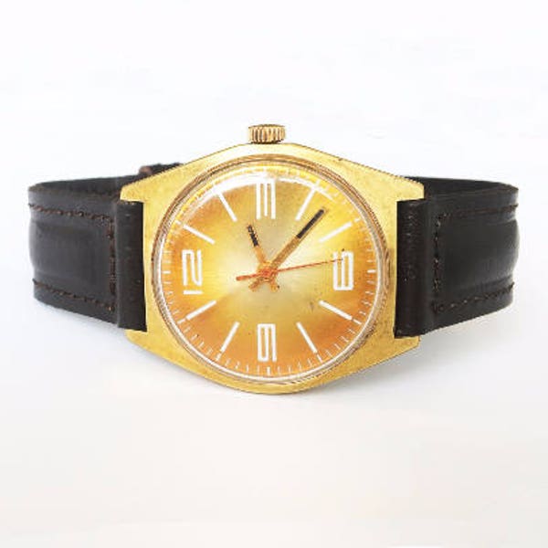 Unisex Uhr, Vintage mechanische Herren Armbanduhr, Retro Uhr, Poljot Uhr, vergoldete Herrenuhr, personalisierte Uhr, Geschenk Uhr