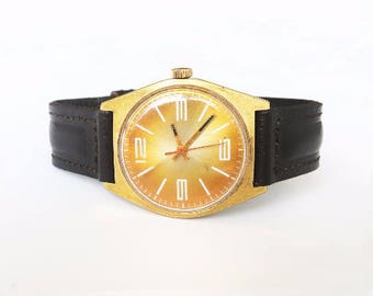 Unisex watch, Vintage mechanical men's wristwatch, Retro watch, Poljot watch, gold plated men's watch, personalized watch, gift watch