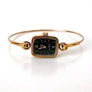 Vintage women&#39;s watches with real gemstones. Dainty vintage watch. Antique gold watch ladies. Dress bracelet watch. Engraved watch.