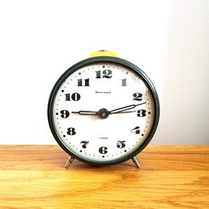 Vintage home decor clock alarm &quot;Yantar&quot;. Vintage Alarm Clock Turquoise Green Color. Old Vintage Black Clock. Mid Century Clock. Table Clock