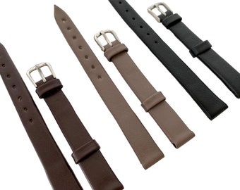 Black slim Leather watch strap, 12mm Brown women's leather watch strap, Grey Beige thin leather watch band, 12mm leather strap for women