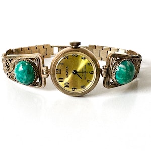 Gold vintage watch with golden dial, Women&#39;s vintage watch, small Mechanical watch, petite wrist watch, Gold &quot;Chaika&quot; with ceramic bracelet