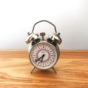 Vintage Raketa Alarm Clock Mechanical silver tone Working Vintage Mechanical alarm table Clock Retro Home Decor