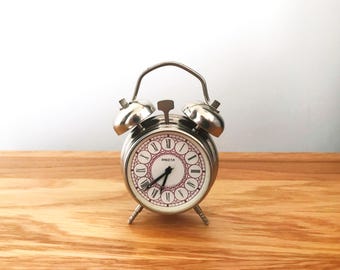 Vintage Raketa Alarm Clock Mechanical silver tone Working Vintage Mechanical alarm table Clock Retro Home Decor