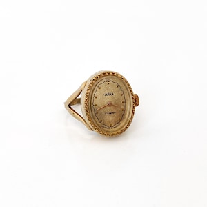 Reloj de anillo vintage para mujer, reloj de dedo mecánico de cuerda, reloj de dedo con anillo de oro con encaje, reloj vintage delicado, reloj vintage pequeño, grabado