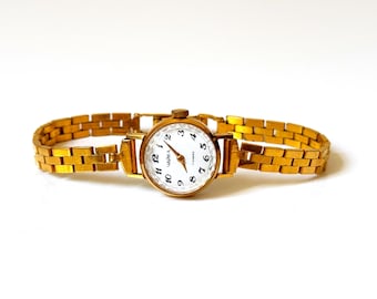 RARE Gold watch &quot;Chaika&quot; Gorgeous tiny, gold women&#39;s watch with unsual closure and wristlet, great gift idea for her, women&#39;s wrist watch