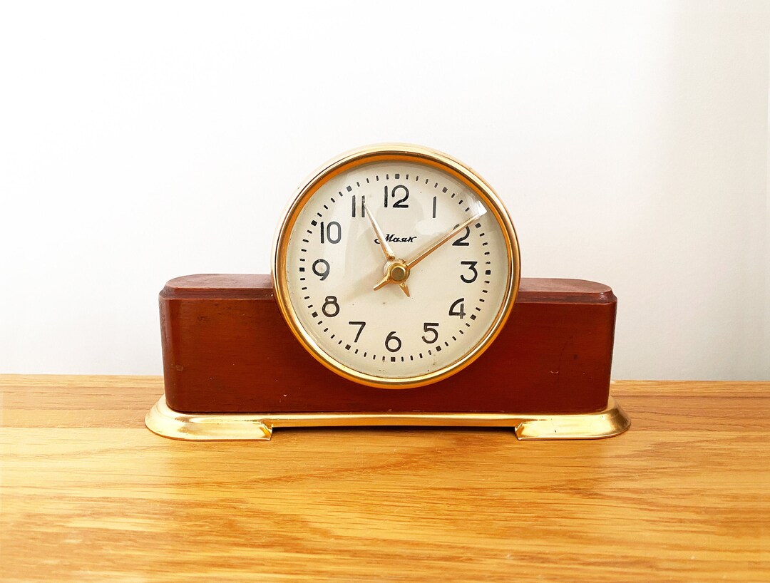 Vintage Clock Mayak. Vintage Table Clock. Retro Wooden Table Clock