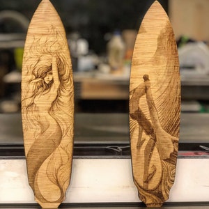Custom laser engraved mini surfboards