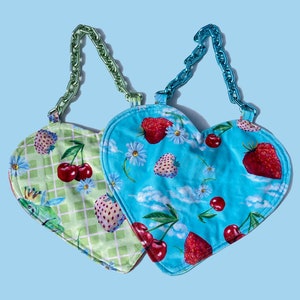 Strawberry & Cherry velvet mini heart bag image 6