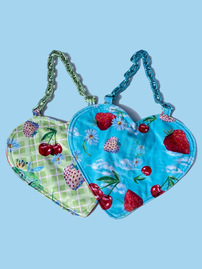 Strawberry & Cherry velvet mini heart bag image 6