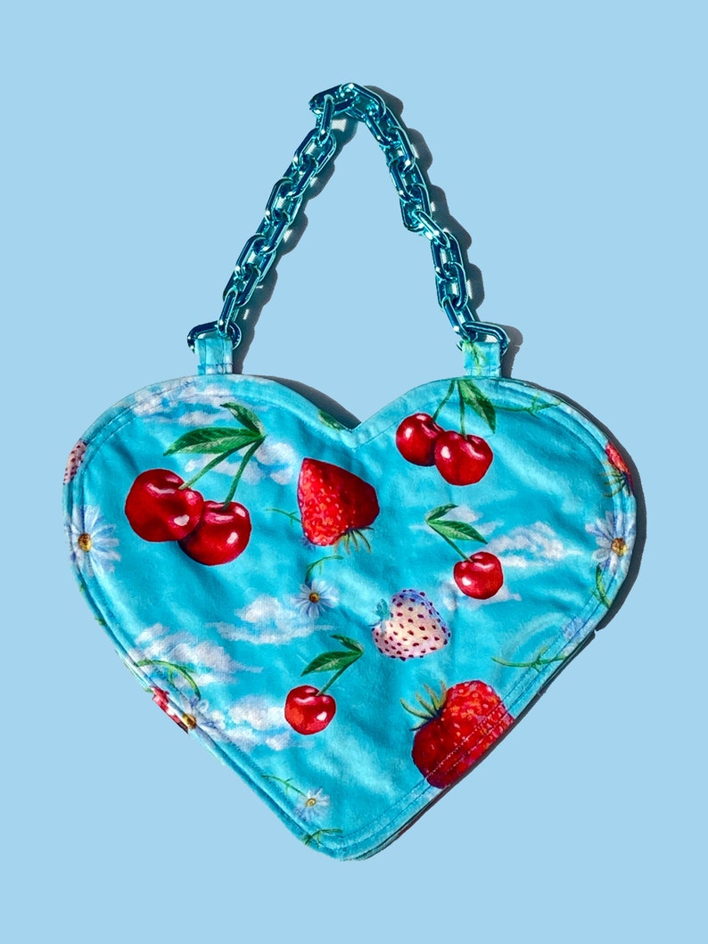 Strawberry & Cherry velvet mini heart bag image 2