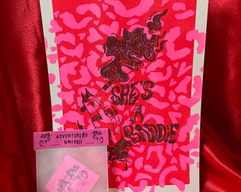 Valentine’s -Risograph Baddie A4 art print + sticker pack combo