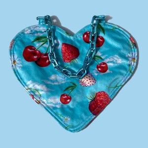 Strawberry & Cherry velvet mini heart bag image 1